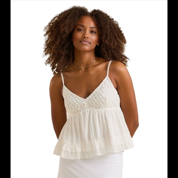 Camisola de Cuello en V para Mujer, Estilo Y2K, con Tirantes Finos, Peplum, Top Tipo Babydoll, Holgada, , para Salir de Verano. M