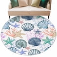thumbnail image 2 of 7ft Round Rug, Coastal Beach Non-Skid Rubber Backing Large Area Rugs - Living Room Bedroom Home Office, Watercolor Nautical Starfish Shell Indoor Floor Mat Carpets Washable Rug, 2 of 9