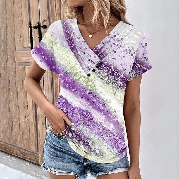 Fiudx Camisas para Mujer Top Informal de Primavera y Verano de Manga Corta con Cuello En V para Mujer