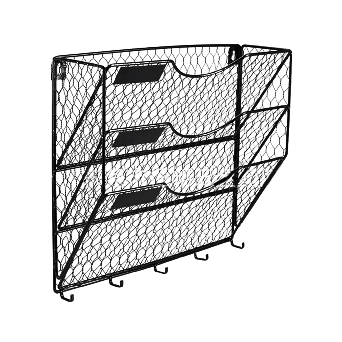 Mesh 3-Tier A-4 Size Wall Mount File Organizer with Expansion Screws, Black