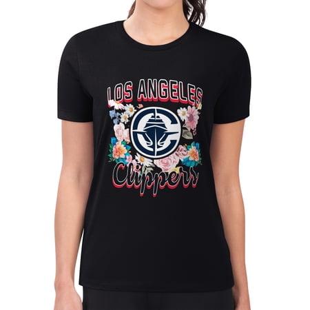 Women s G-III 4Her by Carl Banks Black LA Clippers Super-Slim Fit Lightweight Flowers Team Logo Graphic T-Shirt