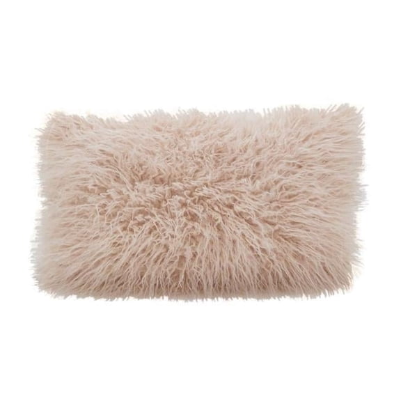 Saro Lifestyle Mongolian Shaggy Faux Fur Throw Pillow Rose 12 x 20