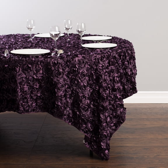 85 in. Square Rosette Satin Overlay Eggplant