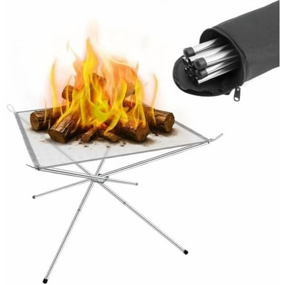 22″Portable Fire Pit for Camping, Wire Mesh Fire Pit, Foldable Stainless Steel Mesh Fireplace for BBQ, Picnic, Heating, Bonfire$$Garden & Patio