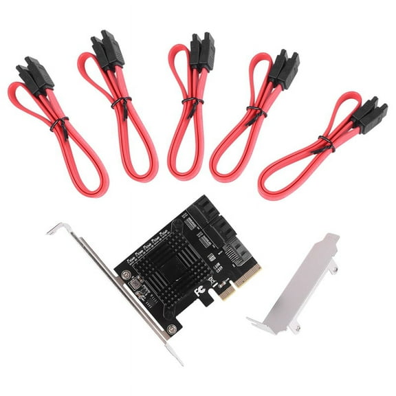 PCIE to 5-Port SATA III 6 Gbps SATA Controller Expansion Card Computer Chassis Adapter Card JMB585 with 5 Cables