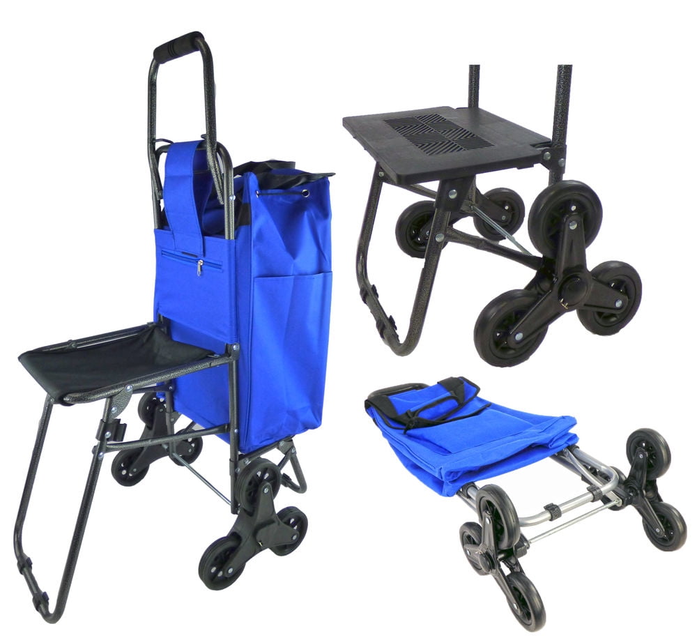 Stair Climbing Cart With Large Capacity G.CHEN Shopping Trolley Tri-wheel With Folding Seat Design 