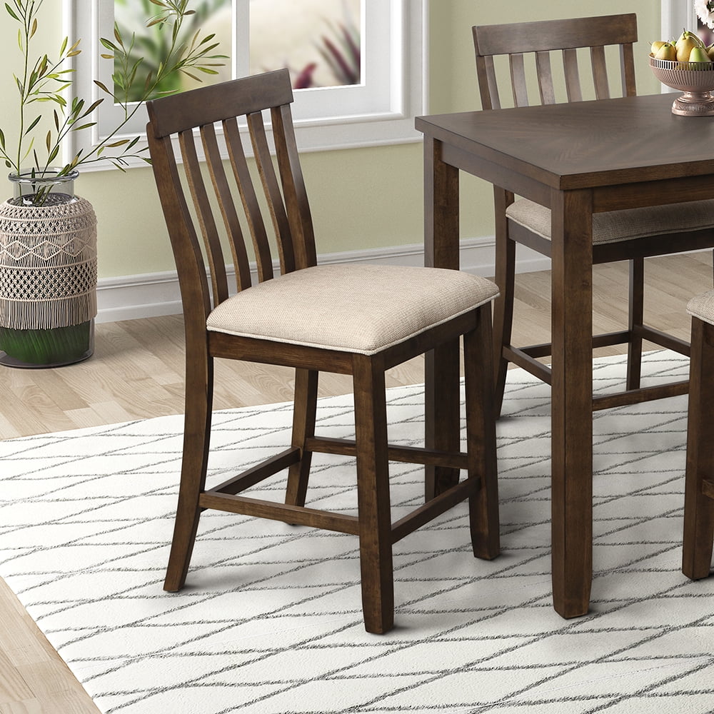 Kepooman 5Pcs Dining Sets, Transitional Style Counter Height Wood Dining Square Table & 4 Chairs with Upholstered Seat and Footrest, Yellow Oak Kepooman 5Pcs Dining Sets, Transitional Style Counter Height Wood Dining Square Table & 4 Chairs with Upholstered Seat and Footrest, Yellow Oak