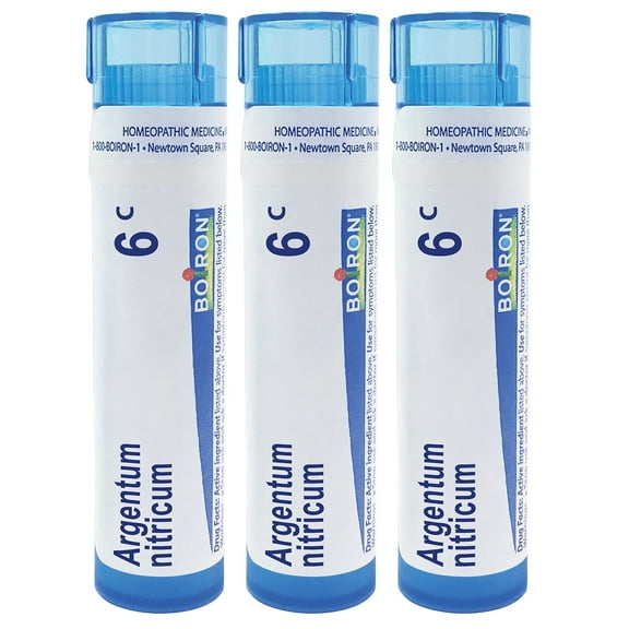 Boiron Argentum Nitricum 6C, homeopathic medicine for apprehension with heartburn, 3 Count (3 x 80 Pellets)