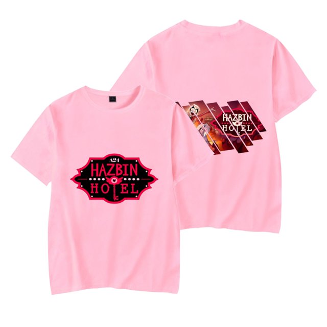 Hazbin Hotel Unisex Impreso Camiseta de Manga Corta Unisex Loose Casual Top de manga corta Rosa/3XL