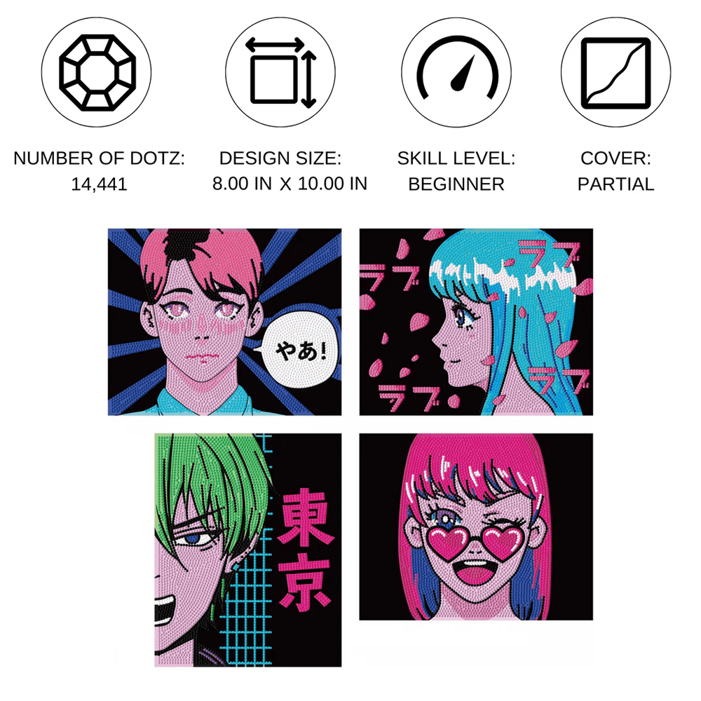 Diamond Dotz Neon Flock Anime Diamond Painting Kits for Adults - Colorful Diamond Art Kits a Relaxing Creative Craft Kit with Dotz Gems 10x8