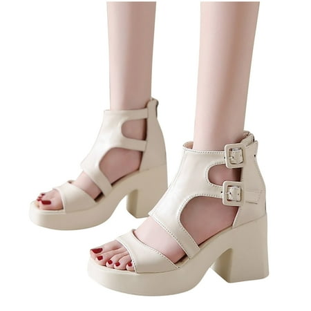 

KBODIU Women s Chunk Low Heel Pump Sandals Thick Heel Thick Bottom Buckle Sandals