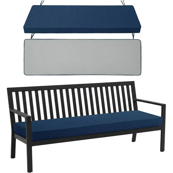 Ottowood Outdoor Bench Cushion 48" x 16", Navy - Water & Fade Resistant Patio Furniture Cushions, Non-Slip Bench Seat Pad with Linen Textured Removable Cover for Garden Porch Sofa Settee