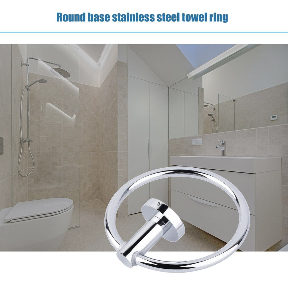 Stainless Steel Round Style Wall-Mounted Towel Ring Convenient Towel Holder Hanger Hanging Bathroom Storage Holder 