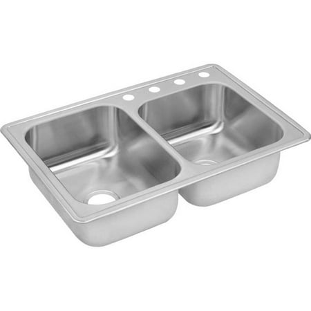 - Elkay DXR250R4 Dayton Stainless Steel Double Bowl Top Mount Sink with 4 Faucet Holes, Satin