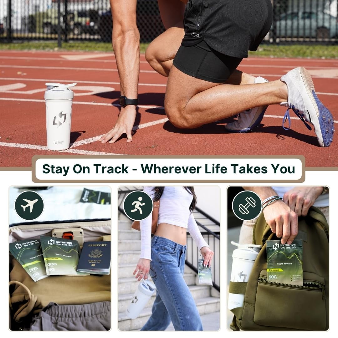 Nutrition On The Go Chocolate Vegan Protein Powder with Creatine - 20g Protein, 5g Creatine & 130 Calories -Single-Serve Packets for Travel, Gym, On-The-Go, Dairy & Gluten-Free, All-Natural (15-Pack)