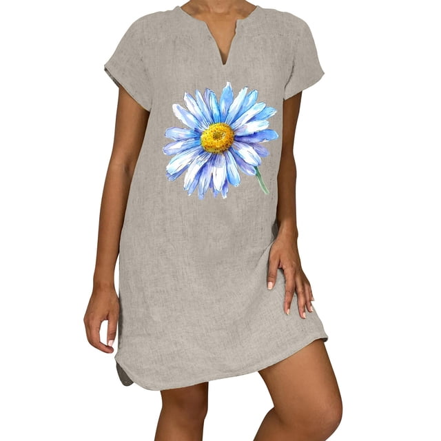Sexy Vestidos Cortos de Verano para las Mujeres 2025 Moda Suelta de Ocio Vestido de Manga Corta con Cuello en V, Vestido Casual de Rodilla