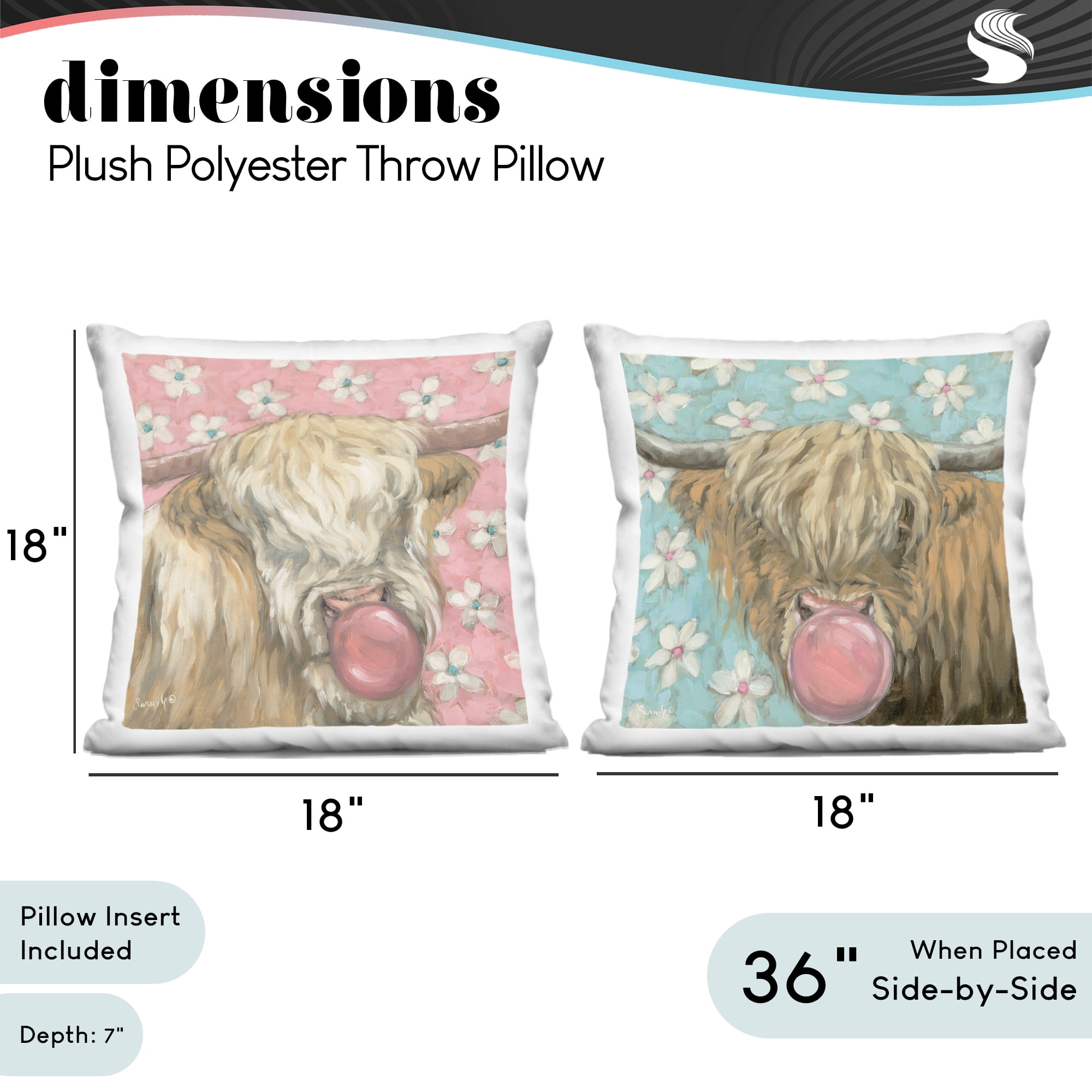 Stupell Industries Cute Bubblegum Highland Cattles 2 Piece Decorative Printed Throw Pillow Set, design by Sara G. Designs