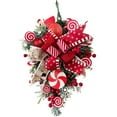 thumbnail image 2 of Christmas Candy Cane Wreath for Front Door, Christmas Teardrop Swag Red and White Artificial Xmas Staircase Decorations for Indoor Outdoor Wall Window Home Decor, 2 of 6