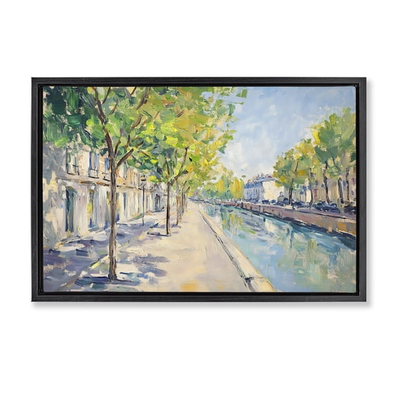 Stupell Industries Transitional Montrouge Canal Promenade Black Floating Frame Canvas Art, 25 x 17, by Creative Studio