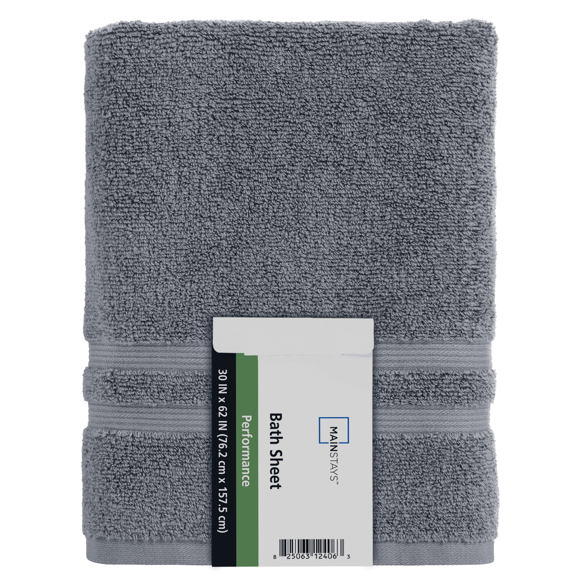 Mainstays Performance Cotton Bath Sheet, Oversized Super Soft Quick Dry Fade Resistant, Solid Grey