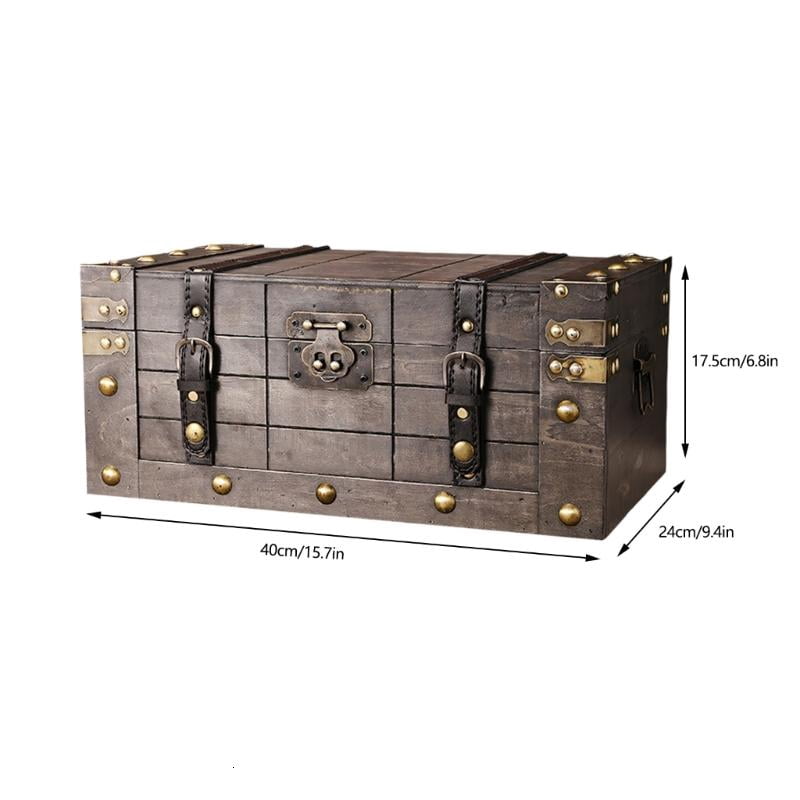 ANXPTIME Wooden Trinket Box with Lock Storage Chest for Jewelry Photos Props Display