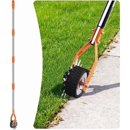 Aishkimo Wheel Rotary Edger Lawn Tool - 67 inch Wheel Rotary Lawn Edger with Adjustable Stainless Steel Handle Grass Edge Trimmer for Sidewalks Driveways & Landscaping (Orange)