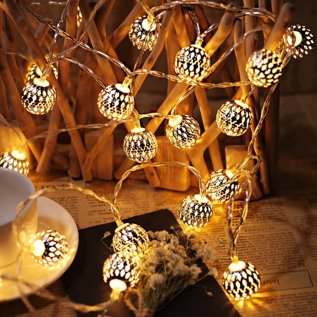 LED Moroccan Hollow Metal String Lights with Battery Power for Wedding and Party Decor, Festive Holiday Lighting Suitable for Indoor or Outdoor Use