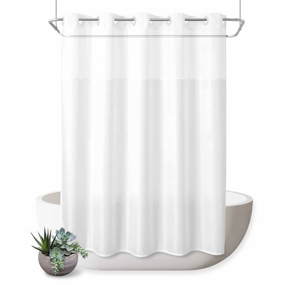 No Hook Shower Curtain, Pure White Shower Curtains for Bathroom with See Through Top Window, Simple Solid Color Waterproof & Washable Bath Curtain 60"x72"