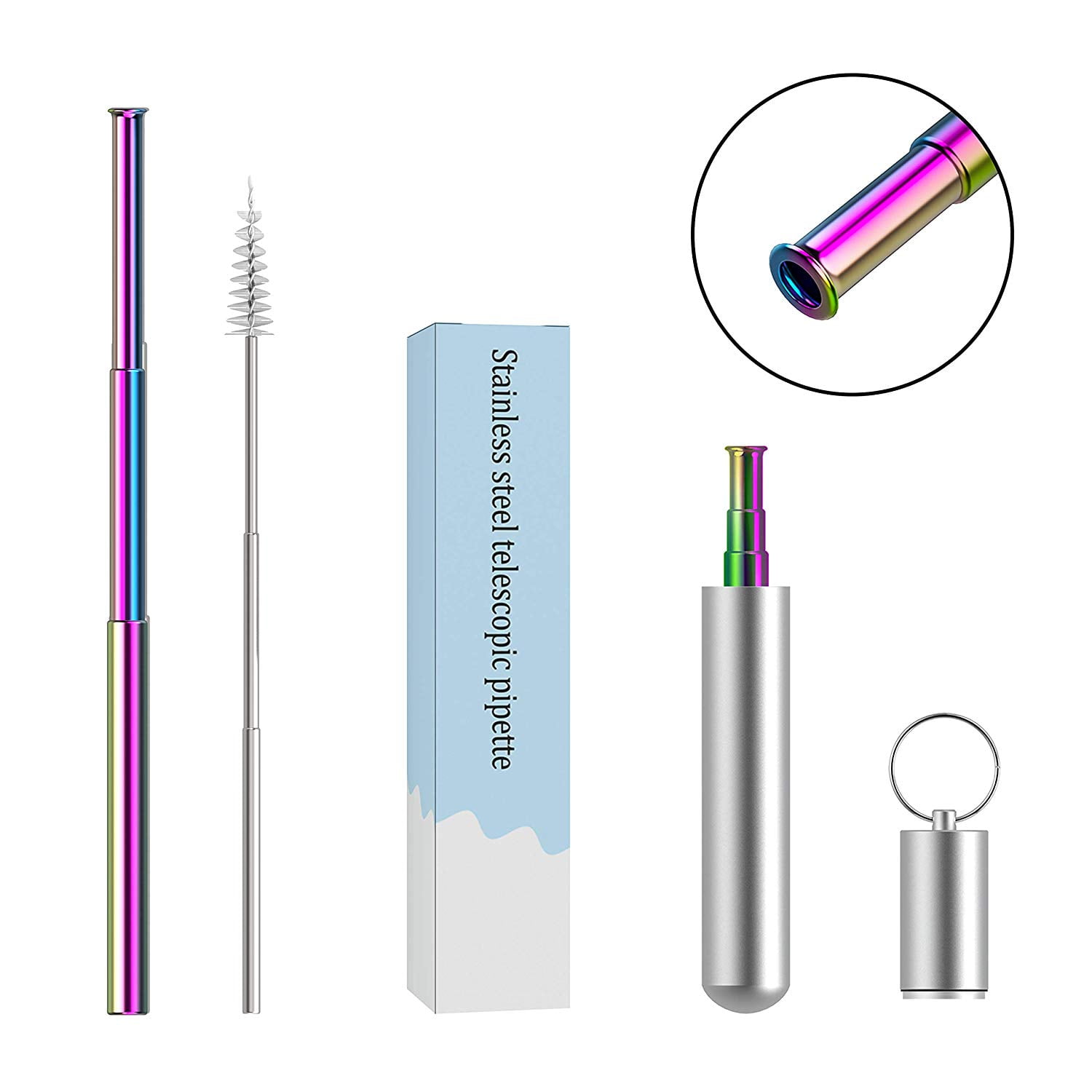 Metal Reusable Straws, Collapsible Straws with Case Adjustable Length 1