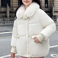 thumbnail image 5 of Hvyesh Winter Jackets for Women Faux Fur Trim Hood Puffer Jackets Warm Zipper Button Padded Coats Thermal Long Sleeve Baggy Coat with Pockets, 5 of 8