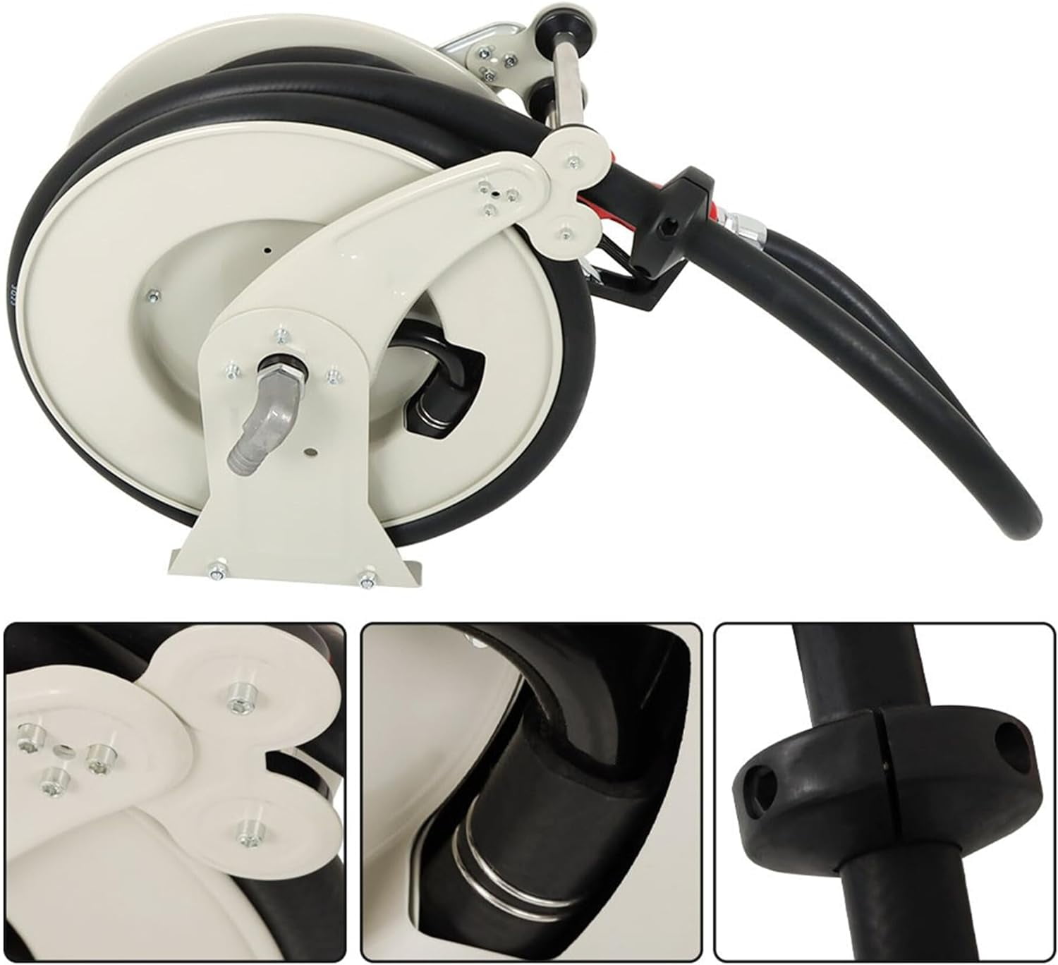 Fuel Hose Reel 1 Inch x 33 Feet Diesel Hose Reel Steel Structure Base Rubber Hose with Fuel Nozzle Hose Reel