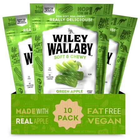 Wiley Wallaby Licorice 10 Ounce Classic Gourmet Soft & Chewy Australian Green Apple Licorice Candy Twists, 10 Pack