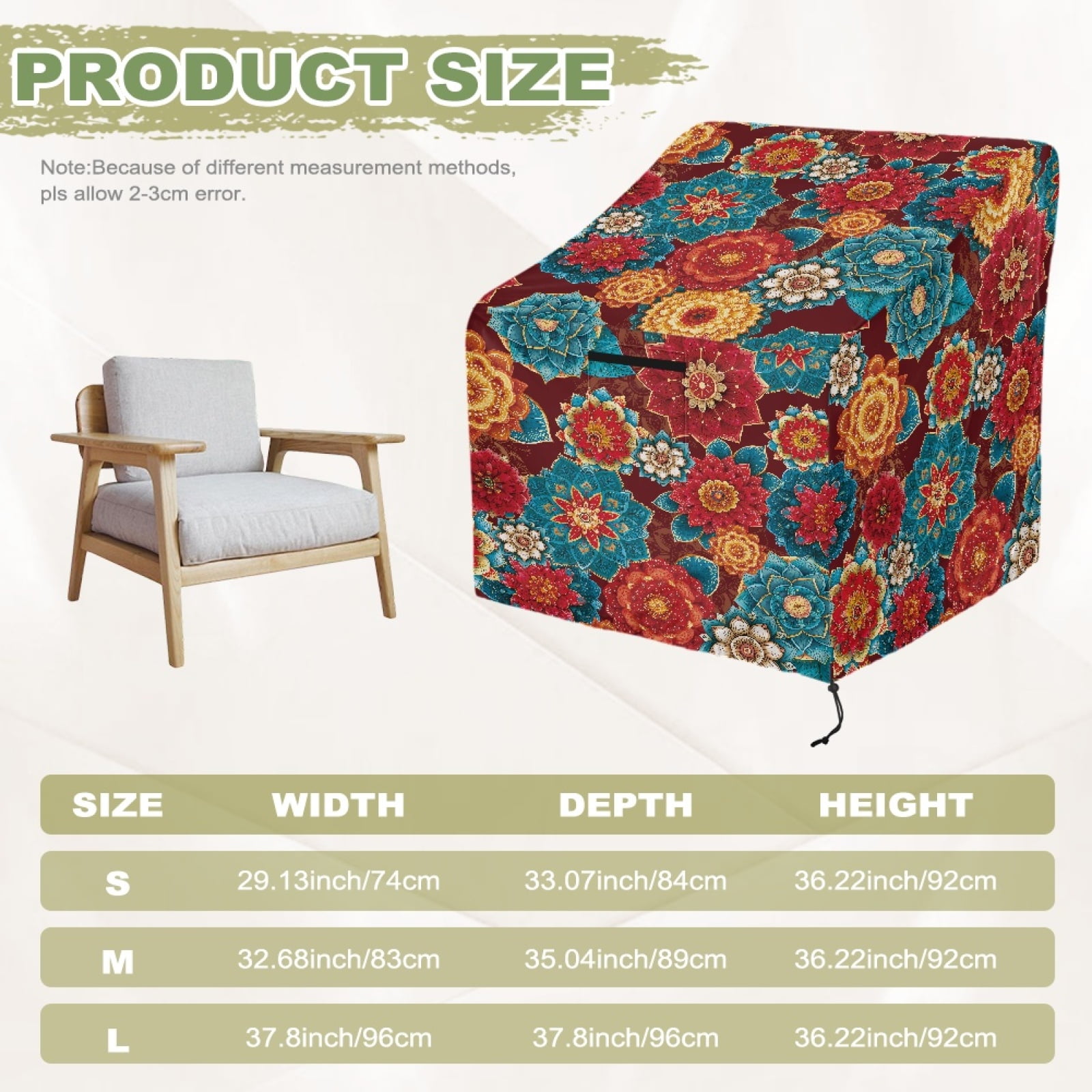 Renewold Waterproof Outdoor Chair Covers UV Protection Dust Proof Swivel Outdoor Chair Cover for Patio Lawn Furniture Fits up to 29W x 33D x 36H Inches, Bohemian Flower Red Blue