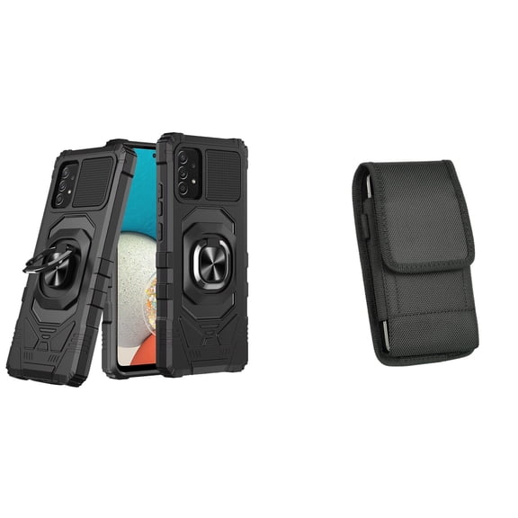 Case with Belt Holster Bundle for Samsung Galaxy A53 5G: Heavy Duty Shield Cover (Black) and Vertical Nylon Phone Pouch