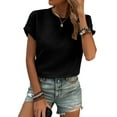thumbnail image 5 of SHIBEVER Women Summer Tops Casual Round Neck Cap Short Sleeve Ruffle T Shirts Comfy Knit Loose Fit Solid Color Tee Shirts, 5 of 5