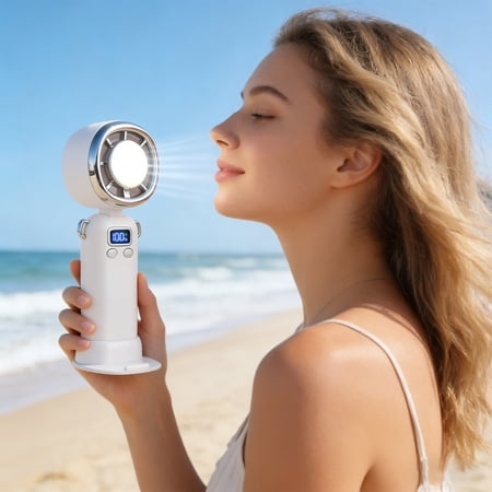 Handheld Cooling Fan with Ice Base - Charging High Speed Turbine Fan with Digital Display for Home Office