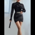 thumbnail image 4 of Blusa de Larga con Encaje y para Mujer, con Estampado Floral, Transparente, Cuello Alto, Ideal para Fiestas y Clubes Nocturnos Negro L, 4 of 9