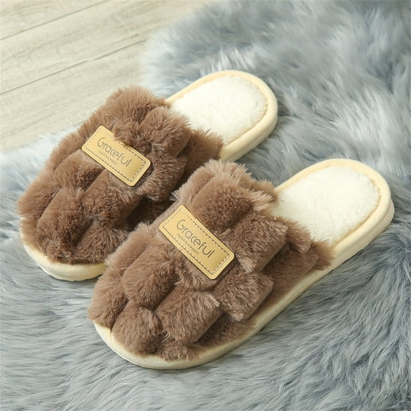XIMIN Women's Fuzzy Slip-On Scuff Slippers Non Slip Plush Soft Comfy Memory Foam Non-slip Indoor House Shoes Cute Shoes Warm Cozy Lightweight Comfy Slippers