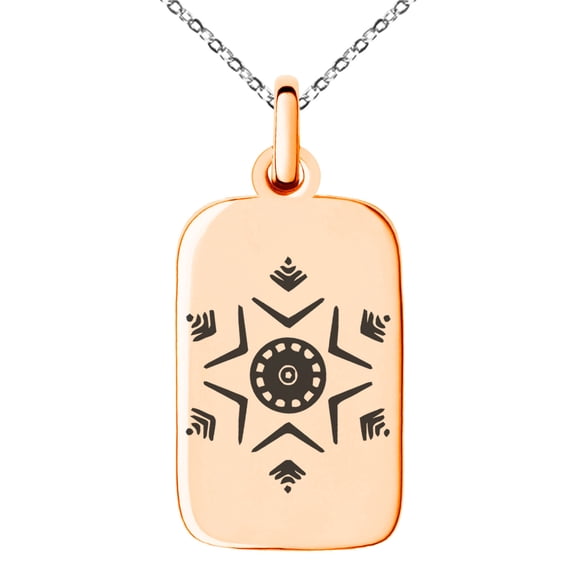 Gold Plated Stainless Steel Shining Star Snowflake Engraved Small Rectangle Dog Tag Charm Pendant Necklace