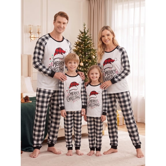 Christmas Family Matching Pajamas Set Long Sleeve Plaid Tops and Pants Set