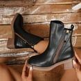 thumbnail image 2 of Dasayo Low Heel Ladies Boots Ankle Chelsea Black Faux Leather Winter Side Zip Wide Width Boots Shoes Women 36, 2 of 9
