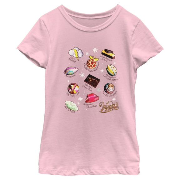 Girl's Wonka Candies and Chocolates Chart Graphic Tee Light Pink Medium