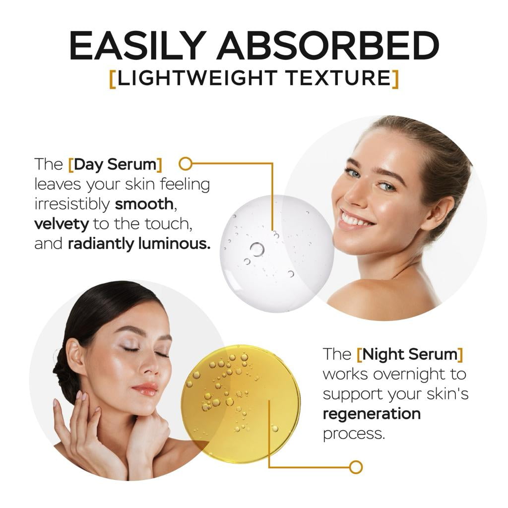 VITASEI AM + PM Beauty Boost Anti-Photoaging Day Facial Serum & Hydro-Renewing Night Facial Serum W/Stem Cells, Hyaluronic Acid, Collagen, Hydrating Face Oil Moisturizer, 30 ml + 30 ml