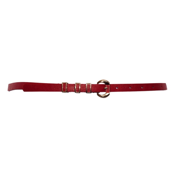 eVogues Plus Size Leatherette Belt with Gold Buckle Red