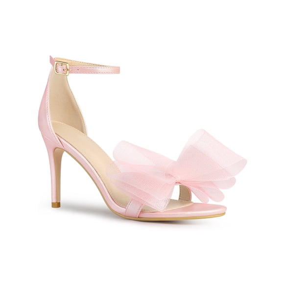 BLISSFUL STEP Women's Open Toe Ankle Strap Bow Tie Stiletto High Heels Sandals Bling Pink 8
