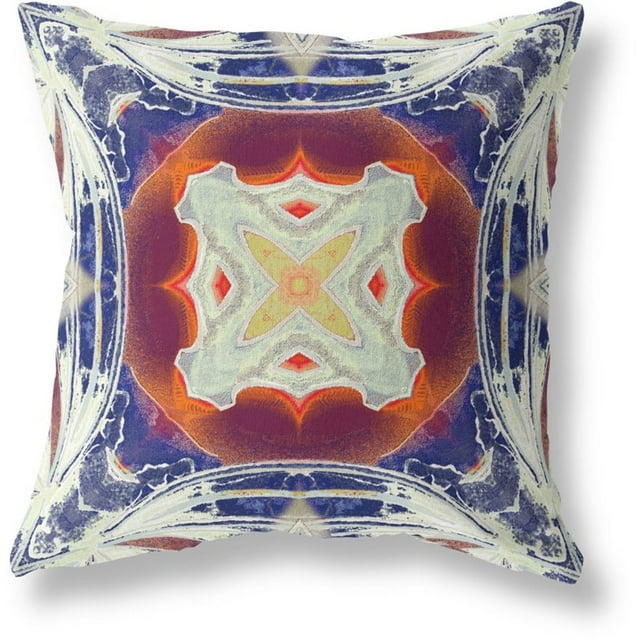 Pastel Floral Carrés Intérieur/extérieur Tissu Coussin Zip -Bleu Orange Rouge 26"