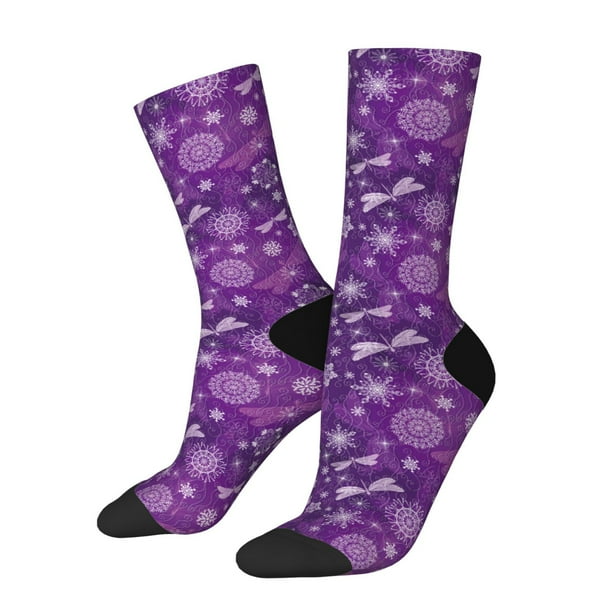 Balery Purple Snowflakes Calcetas Largas con Estampado para Hombre y Mujer – Suaves y Transpirables, Talla Única (US 5-11)
