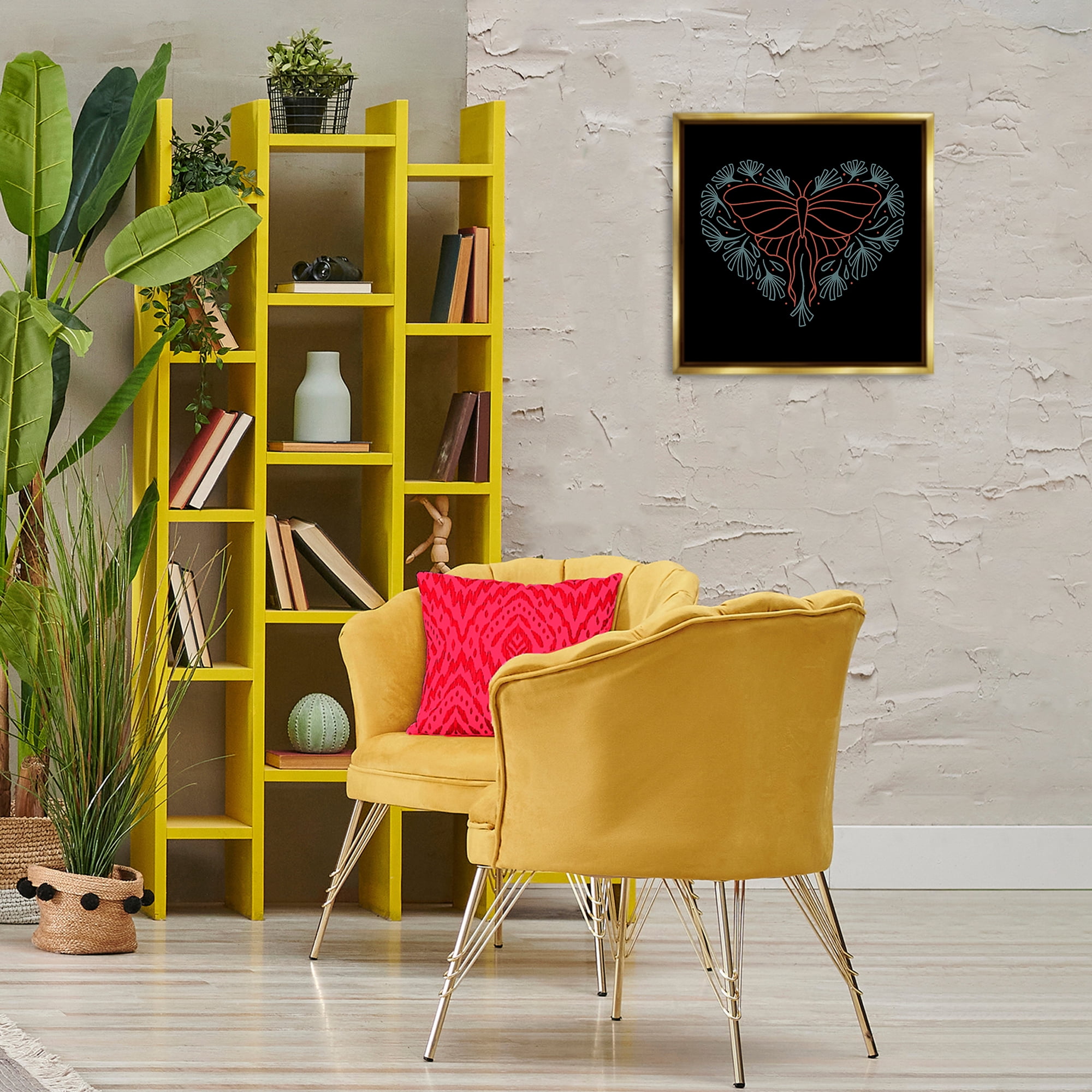 Stupell Industries Heart Shaped Celestial Moth Animals Painting Gold Floater Framed Canvas Art Print Wall Art, 18 x 18