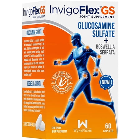 InvigoFlex Glucosamine Sulfate with Bosellia Serrata - Joint Support - Shellfish Free - 60 Caplets
