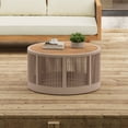 thumbnail image 2 of Outdoor Rattan Round Coffee Table, All-Weather A-cacia Wood Side Table, Handcrafted Coastal Furniture for Patio, Poolside, Garden, Beige, 2 of 9